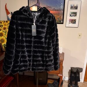 Chic Black Teddy Jacket with Hood